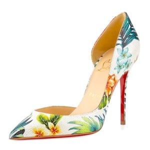 CHRISTIAN LOUBOUTIN Iriza Floral Half-D'Orsay Pumps EU Size 38.5